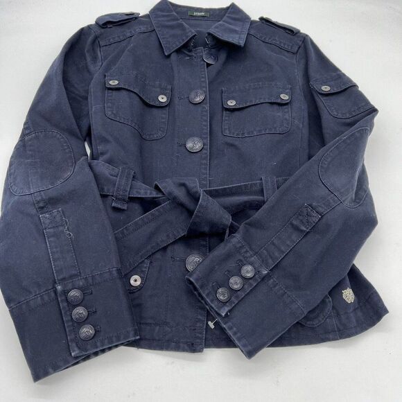 J Crew Blue Cotton Button Up Jacket With Belt Women's Size small nautical - Picture 1 of 8